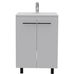 Meuble-lavabo rectangulaire blanc à 2 portes pour salle de bain - Product Image 4