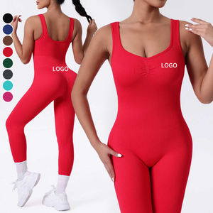 Atacado Ribbed Seamless Sportswear Tummy Control <span class=keywords><strong>Yoga</strong></span> Bodysuit Beleza Voltar Secagem Rápida Respirável Workout Jumpsuit para As Mulheres - Product Image 3