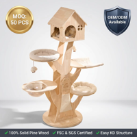 Arbre à chat moderne de luxe en bois avec capsule spatiale, multi-niveaux, style nordique minimaliste, OEM/ODM
