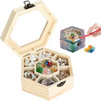 Boîte de rangement hexagonale en bois non finie avec couvercle transparent, organisateur multi-compartiments pour bijoux et loisirs créatifs