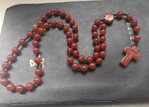 Colgante de Cruz de ágata de piedra natural, collar de Rosario anudado con cuentas de oración de piedra <span class=keywords><strong>Original</strong></span> - Product Image 6