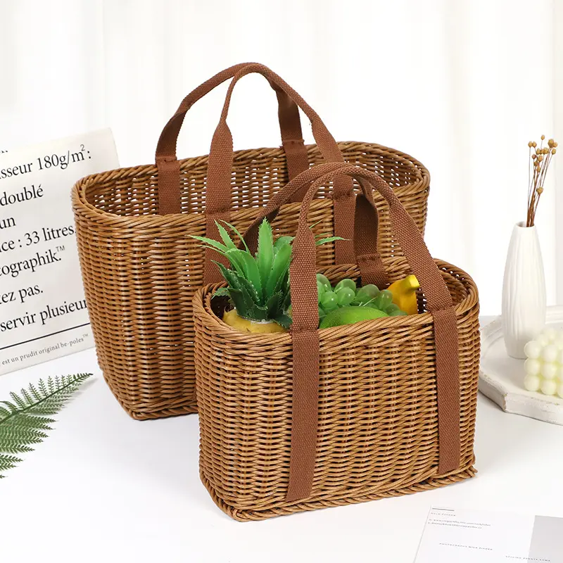 Estick Eco-friendly Multipurpose Hand Woven Storage Basket Bag Outdoor Camping Picnic Rattan Basket With Handle Made In China