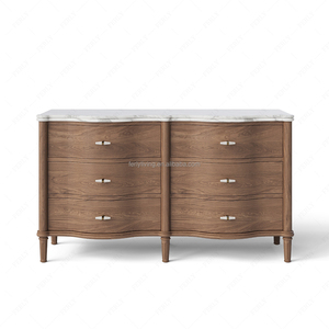 Cómoda de Madera Curvada Elegante FERLY con Superficie de Mármol Natural y Tiradores Metálicos, Mueble de Almacenamiento para Dormitorio - Product Image 1