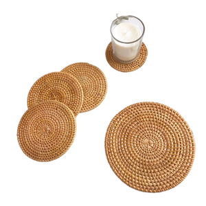 Napperons en rotin rond tissé naturel vietnamien Table à manger occidentale artisanat en osier avec motif de plaque - Product Image 4