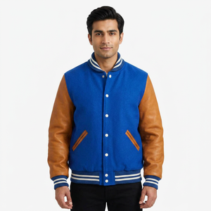 แจ็คเก็ตหนังดีไซน์ล่าสุด ปักลายเชนีล ขนสัตว์ ตัวอักษรแบบ Letterman ทรงบอมเบอร์ สำหรับโรงเรียน วิทยาลัย มหาวิทยาลัย ปี 2025 ลายการ์ตูนเบสบอล - Product Image 1