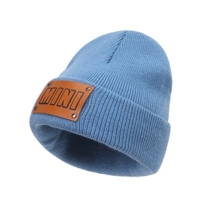 Mini <span class=keywords><strong>bonnet</strong></span> en Crochet tricoté Protection contre le froid chaud pour bébés enfants <span class=keywords><strong>bonnet</strong></span> couvre-chef avec logo en cuir Patch - Product Image 5