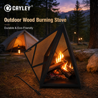 Brasero d'extérieur portable en fer pyramidal avec grille anti-étincelles à 360°, chauffage au bois pour patio, jardin et camping