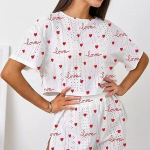 Commerce extérieur transfrontalier, pyjama deux pièces pour femmes européennes et américaines, manches courtes, shorts, imprimé jacquard, mode été - Product Image 1