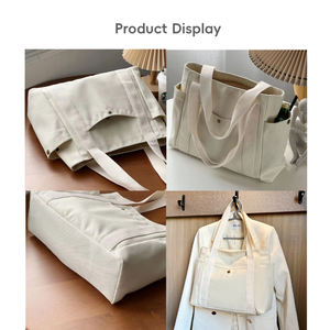 Tas <span class=keywords><strong>Tote</strong></span> Kanvas Wanita Elegan Lembut dengan Logo Kustom 16oz, Tas Belanja dengan Kantong dan Tali Bahu, Dapat Digunakan Kembali dan Lipat - Product Image 2