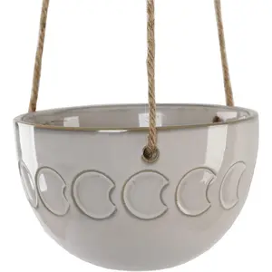 Moon Phase White Cream Ivory Ceramic Hanging Planter Pot