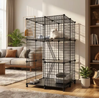 Cage pour chat pliable carrée de luxe écologique en fil de fer, style antique classique, enclos pour animaux de compagnie pour petits animaux, fermeture moderne à boutons