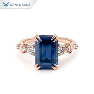 Bague de fiançailles/mariage Tianyu personnalisée en or rose 14 carats avec moissanite bleue <span class=keywords><strong>Borland</strong></span> taille émeraude 5 carats pour femme, taille US 9.5 - Product Image 1