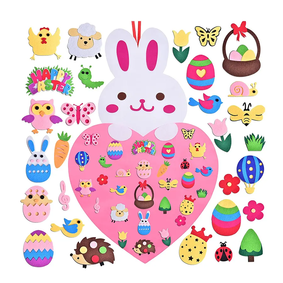 DIY Pâques Lapin Artisanat Ornements avec 29pcs Enfants Tout-petits Pâques Feutre Lapin kits tenture murale Décorations