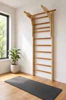 Barra de Escalada Sueca de Madera de Haya Maciza para Niños y Adultos, Capacidad de 880 Libras, con Barra de Dominadas Extraíble y Barra para Flexiones, Gimnasio Interior