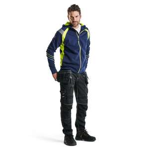 BLAKLADER - 343311588933S <b>Hoodie</b> with full zip Navy blue/<b>Hi</b>-<b>vis</b> yellow - EAN 7330509595718 <b>HI</b>-<b>VIS</b> WORKWEAR - Product Image 3