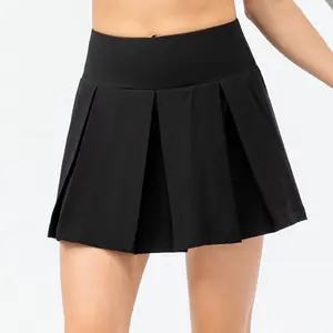 女性高腰百褶网球裙迷你夏季女士户外锻炼瑜伽跑步格子短高尔夫球裙