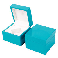 Boîte d'emballage de bijoux de luxe bleue à couvercle rabattable, personnalisable avec logo, pour collier à motif décalé