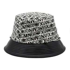 หมวกบัคเก็ตถักแจ็คการ์ดสำหรับผู้หญิงหมวกแฟชั่นมีแบรนด์สำหรับตกแต่งโซ่ทำจากหนัง - Product Image 3