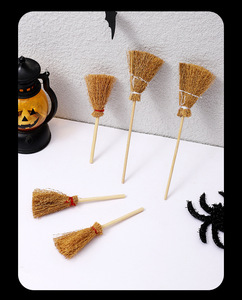 Mini balai de sorcière d'Halloween transfrontalier avec herbe de la pampa, décorations artisanales en plastique, petits accessoires de sorcière, ornements - Product Image 5