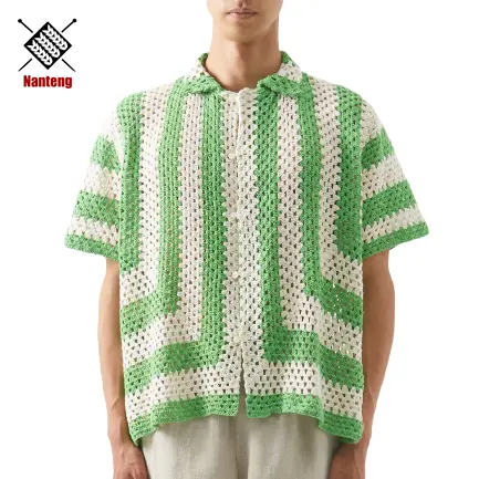 High Quality Concise Style Short Sleeve Breathable Plus Size Sweaters Crochet Tops Men Cardigan
