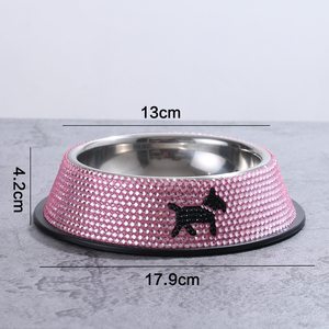 Mewah baja tahan karat Premium mewah berlian imitasi berkilau kucing mangkuk anjing peliharaan - Product Image 6