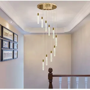 Kristal Villa ışıkları Sotating Led lüks lobi salonu merdiven avize