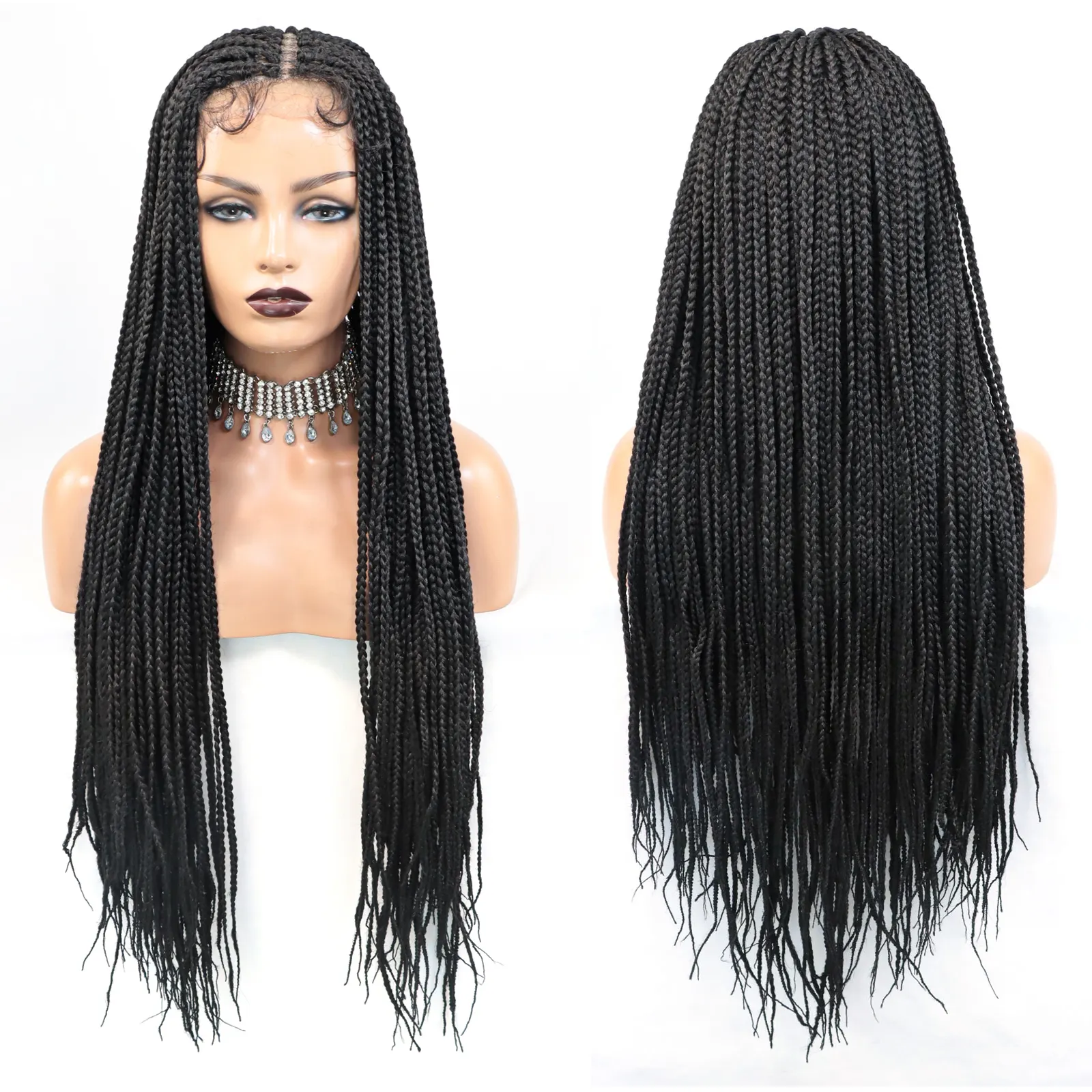 13x6 Lace Front Synthetic Braided Wigs for Black Women 35 Inch Long Crochet Box Braids Wig With Baby Hair Knotless Braiding Hair