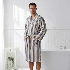 Peignoir en coton tissé 100% pour femmes et hommes, été/printemps, respirant, séchage rapide, longueur intégrale, fabriqué en Turquie - Product Image 1