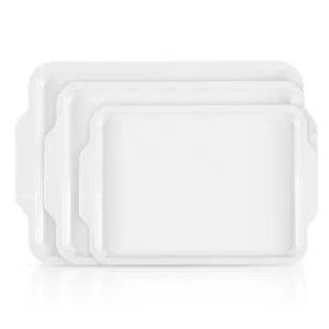 Assiettes de restaurant ou plateau de service, ustensile de table en plastique blanc en mélamine avec poignées 18.74 "X 12.59" pouce, lavable au lave-vaisselle