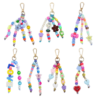 Vente en gros de porte-clés colorés Y2K avec perles en acrylique en forme de cœur, d'étoile, de fleur et de lettres, breloques pour sacs, accessoires pour sacs à main pour femmes, cadeaux