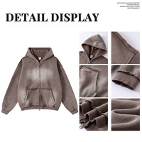 Hoodies Unisexe à Capuche Zippés Grossiste Fabricant Personnalisés avec Logo, en Molleton Lourd de 400 G/m² Lavé à l'Acide, Doublure en Molleton Bouclette Français
