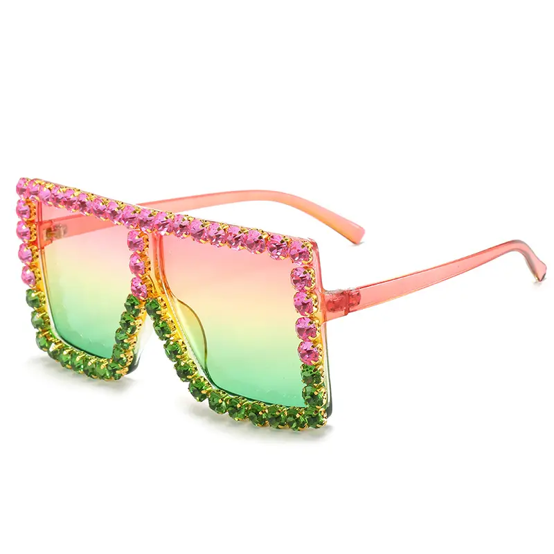 Wholesale Cheap Fashion Retro Outdoor Oversized Rhinestone Bling Ladies Shades Large Square Frame Women Sunglasses