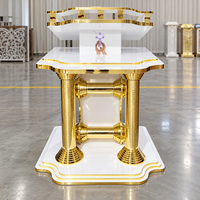 Pupitre de conférence noir et or brillant avec étagères de rangement pour réceptions de mariage, banquets d'hôtel et événements