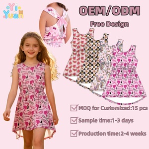 Robe d'été sans manches pour filles, styles haut-bas, imprimés personnalisés, en soie de lait, pour tout-petits et bébés, robe à dos croisé pour filles de 1 à 10 ans - Product Image 1