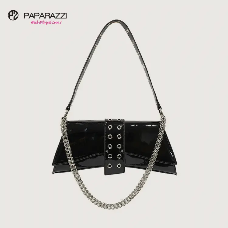 Paparazzi-ojal de lubina para mujer, decoración Artificial vegana de charol de cuero sintético, bolso de hombro para mujer, bolsa para axila para niña # PA0336