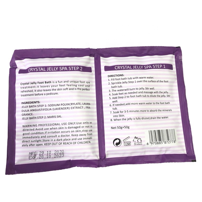 Wholesale Customized Smell or Packing 2 Steps Soothing Crystal Mud Pedi Jelly Foot Bath Spa Packets Pedicure
