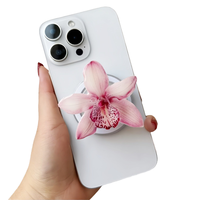 Poignée de téléphone pliable transparente à la mode avec prise en charge d'accessoires de support de téléphone portable magnétique de conception d'orchidée pour iPhone 16 15