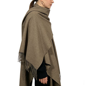 New Winter Warm Big Shawl Custom Design Solid Color Slit Simple Double-side Outwear Shawl Factory Wholesale Women <strong>Pashmina</strong> - Product Image 3