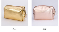 Trousse de maquillage à fermeture éclair grande capacité imperméable en cuir PU pour femme portable dorée brillante sac à maquillage pour femme sac cosmétique