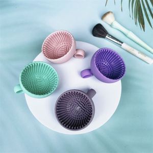 Mini Silicone Makeup <b>Brush</b> Cleaning Bowl UV Printing Portable <b>Scrubbing</b> Bowl Fits Universal <b>Brushes</b> Home Hotel Travel Use - Product Image 5