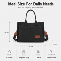 Bolsa de Lona de Gran Capacidad para Mujer, con Múltiples Bolsillos Exteriores, Bolsa de Compras de Algodón para Llevar al Hombro o Cruzada, con Logotipo Personalizado