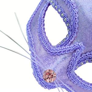 Máscara de media cara con diamantes de imitación de gato morado para disfraz de fiesta, Halloween, carnaval. - Product Image 5
