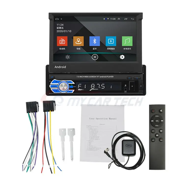 1 Din Android 10.1 Car Radio Autoradio 7'' Retractable Touch Screen Car Video Stereo Gps Navigation Wifi Usb