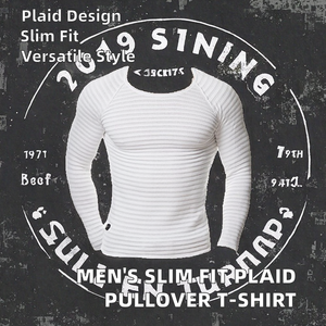เสื้อยืดแขนยาวคอกลมทรงสลิมฟิตลายสก็อตสำหรับผู้ชาย น้ำหนัก 240 กรัม ผลิตจากโพลีเอสเตอร์/คอตตอน ผ้าฟอกแล้ว - Product Image 2