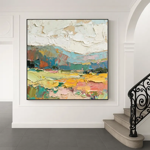 Peinture de paysage texturé abstrait Art de <span class=keywords><strong>couteau</strong></span> à palette coloré sur toile Décoration murale de champ de <span class=keywords><strong>montagne</strong></span> peinte à la main - Product Image 2