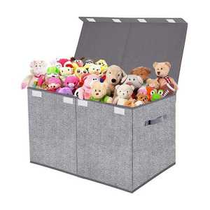 Caja de Juguetes Gris con Tapa Abatible, Plegable, para Niños, para Organización del Hogar, con Patrón de Espiga, Caja de Almacenamiento de Ropa - Product Image 6