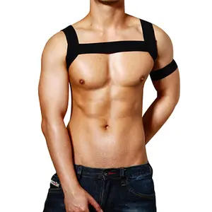 Sexy Black Nude Man's Gothic Kostüm Nacht Club Bondage Spiel anzug Homosexuell Elastic Breast Harness Clubwear Kostüm