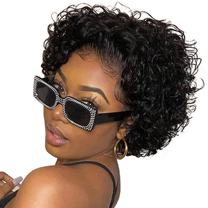 Parrucca con Frontale in Pizzo 13x1, Capelli Umani, Taglio <span class=keywords><strong>Pixie</strong></span>, Parrucche Economiche Remy Bob Corto e Riccio, Parrucche Vergini Brasiliane per Donne di Colore - Product Image 1