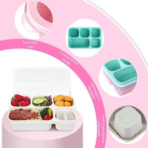 Snack Box Containers Bento Wheat Lunch Box para adultos y niños 5 Compartimentos Adulto Lunchable Containers con utensilios, tarro de salsa - Product Image 5
