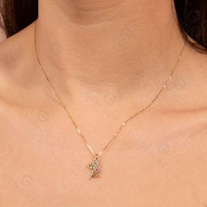 Gemnel Fashion Sterling Silver 14k Gold Wildflower Marquise Cz arc-en-ciel Box Chain Necklace - Product Image 2